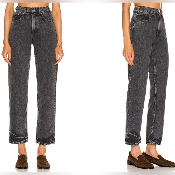 GRLFRND Denim - GRLFRND: FADED BLACK HIGH-RISE STRAIGHT-LEG JEANS